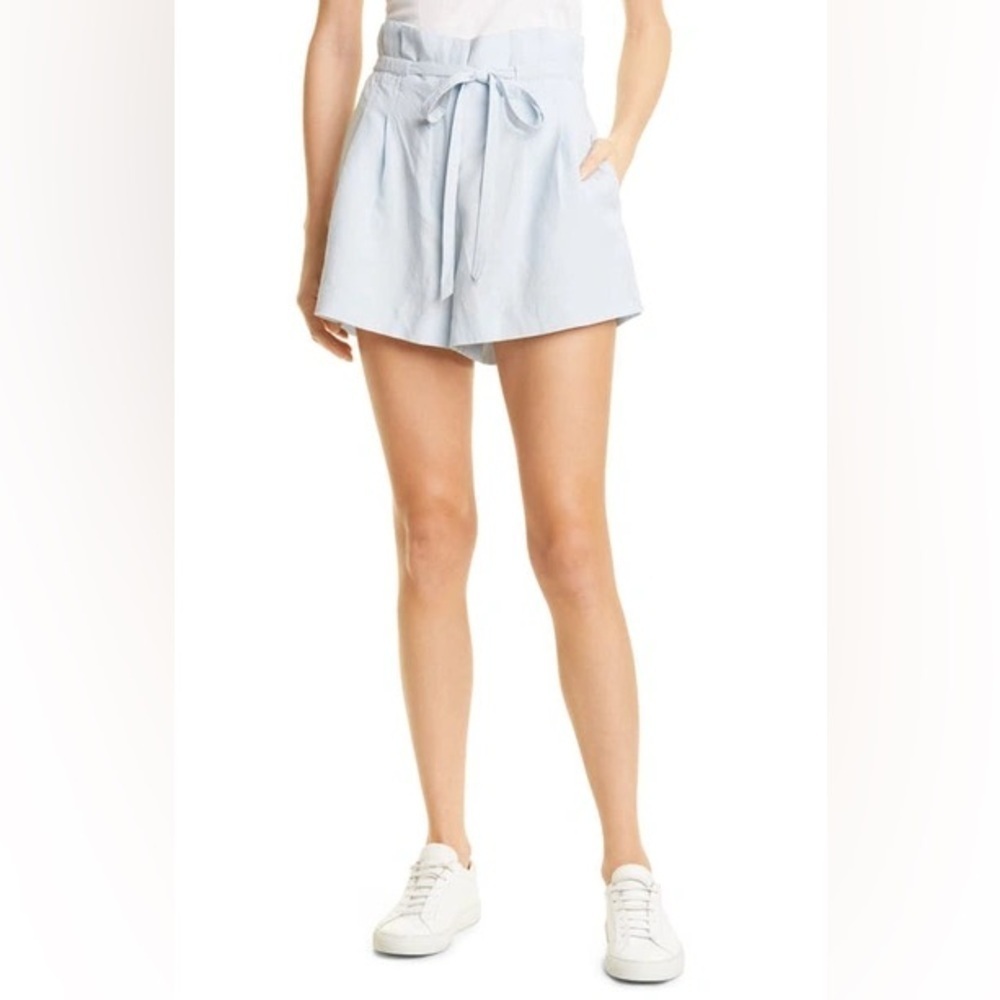 Club Monaco Light Blue Paperbag Waist Tie Shorts Size 4 Linen Blend old money
